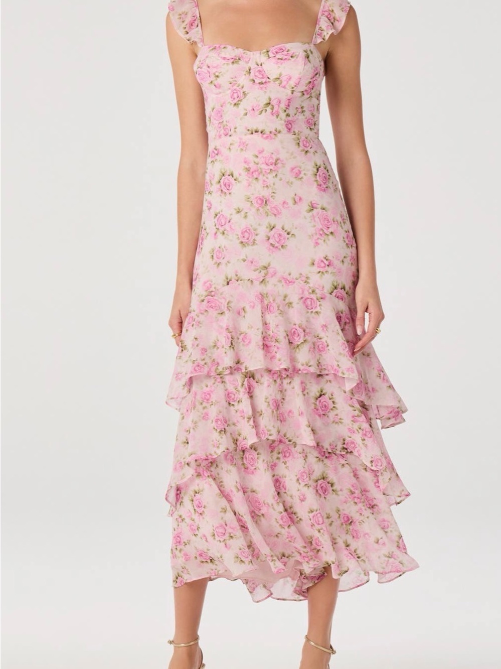 ASTR Alcina Dress- Pink Floral Ruffled Midi Dress